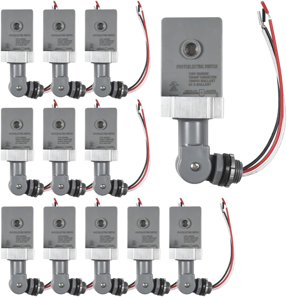 HQRP 12-Pack Photocell Thermal Type Light Sensor Stem and Swivel Mount Dusk to Dawn Hardwired Switch Photoelectric Control for Barn Lights Outdoor, Back Yard Lightening, Outdoor Lighting, etc.