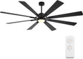 WINGBO 80" DC Ceiling Fan with Lights and 3 Downrods, Matte Black Ceiling Fan, 8 Plywood Blades, 6-Speed Reversible DC Motor, Large Ceiling Fans for Kitchen Bedroom Living Room