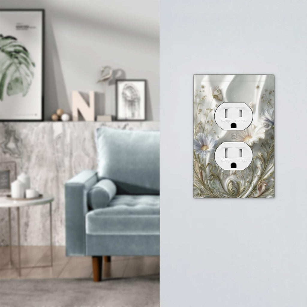 Artistic Flowers Floral Plant Duplex Outlet Decorative Light Switch Covers Electrical Faceplate Switch Plates for Bathroom Kitchen Home