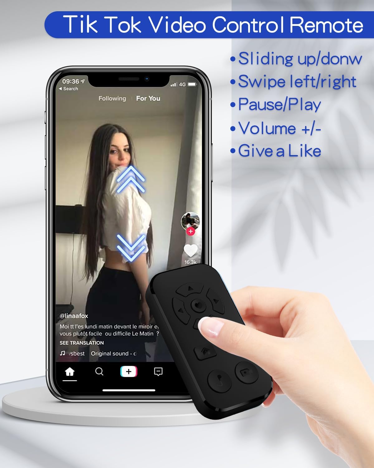 TikTok Video Scrolling Remote Control for iPhone and Android Smartphones, Cellphone E-Book APP Page Turner, Camera Photo and Video Clicker, Neck Strap Included.