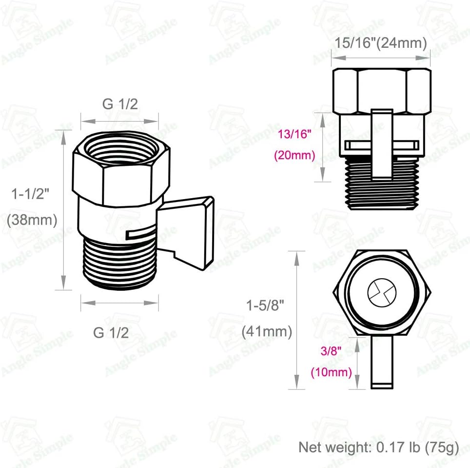 Angle Simple Shower Flow Control Valve, Brass Water Shut Off Valve for Handheld Shower Hose, Flow Restrictor, Gold