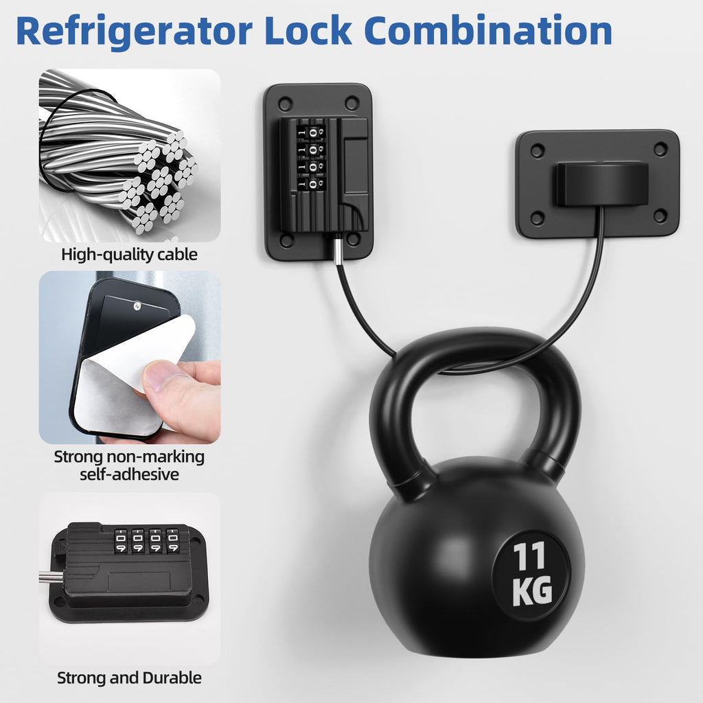 Refrigerator Lock, Heavy Duty Fridge Locks for Kids, Freezer Lock with Combination for Refrigerator Drawer Cabinet Safety, Easy to Install No Keys Needed Black, 2 Packs