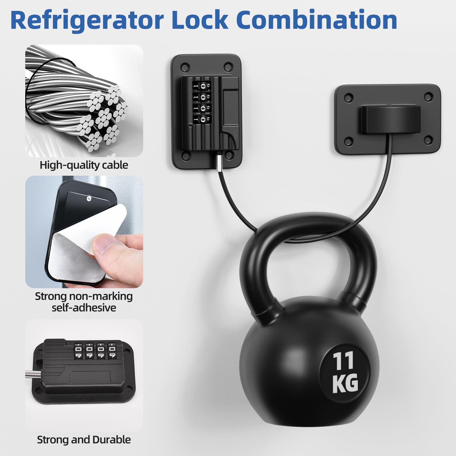 Refrigerator Lock, Heavy Duty Fridge Locks for Kids, Freezer Lock with Combination for Refrigerator Drawer Cabinet Safety, Easy to Install No Keys Needed Black, 2 Packs