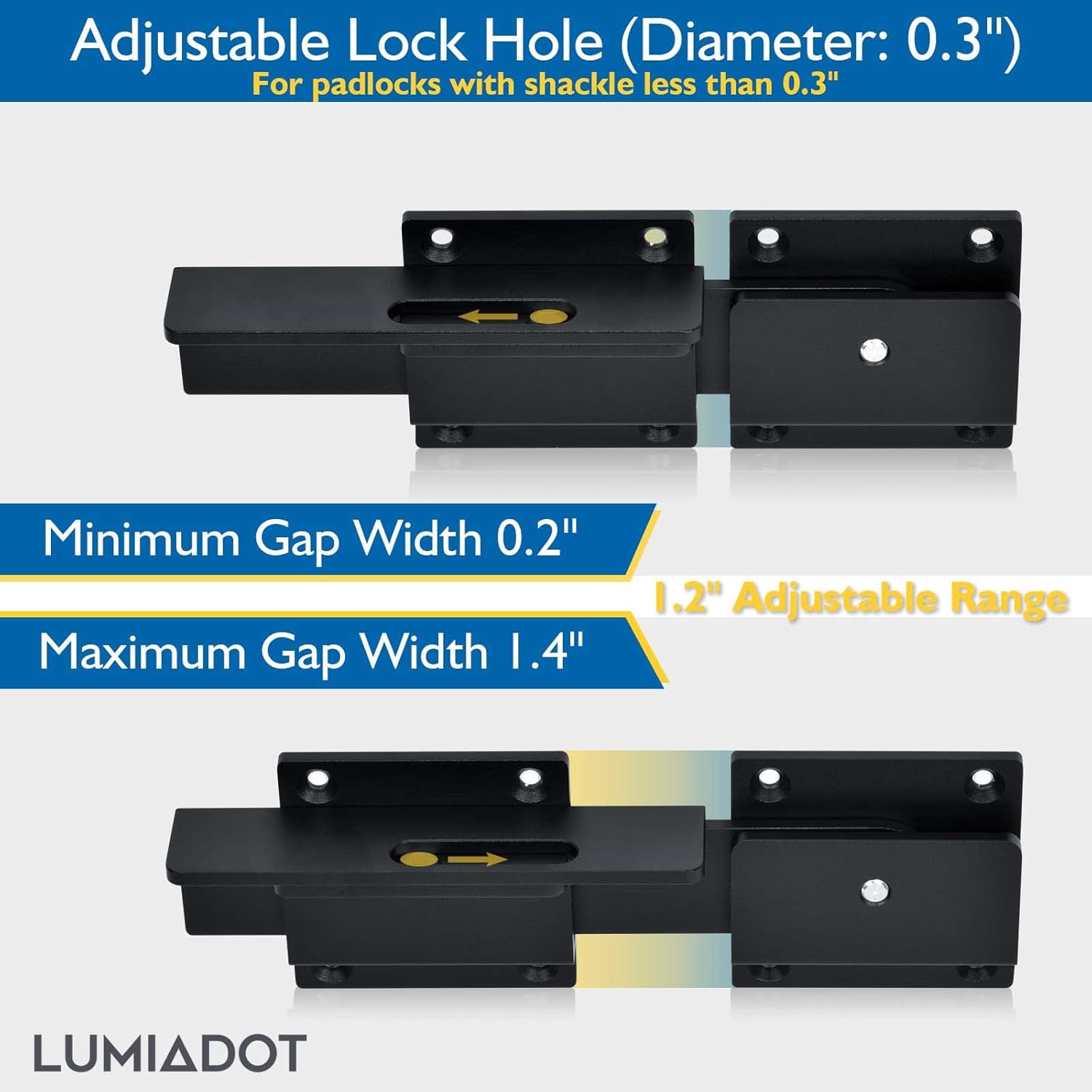 Flip Gate Latch Lock with Padlock Hole, 1Pack, 3.5mm Heavy Duty Aluminum Alloy Adjustable Door Latch for Sliding Swing Open Gates, Outdoor, Wooden Fence, Barn, Shed, Garage, Yard