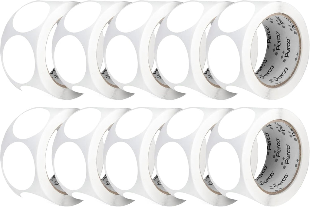 Perco White 2-Inch Perforated Circle Dot Sticker Labels — 10 Rolls, 5,000 Round Stickers — with Permanent Adhesive for Organizing, Color Coding, Bin Labeling, Packaging Alerts—Made in USA