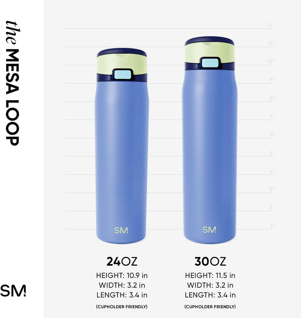 Simple Modern Mesa Loop Water Bottle with Covered Straw and Handle | 30oz Cup Holder Friendly Insulated Stainless Steel Bottles for Travel, Sports and School | Neptune