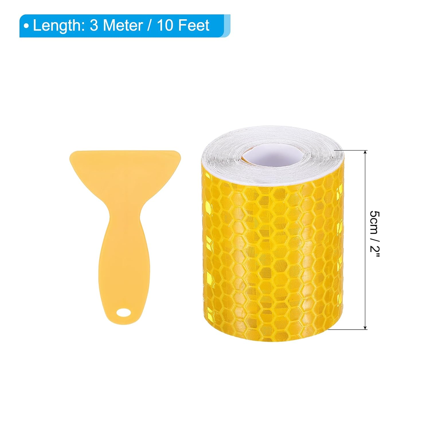 PATIKIL 2 Inch x 10 ft Reflective Tape, 1 Roll Waterproof Self Adhesive High Visibility Caution Warning Safety Tape Reflector with Scraper for Trucks Trailers Cars, Yellow
