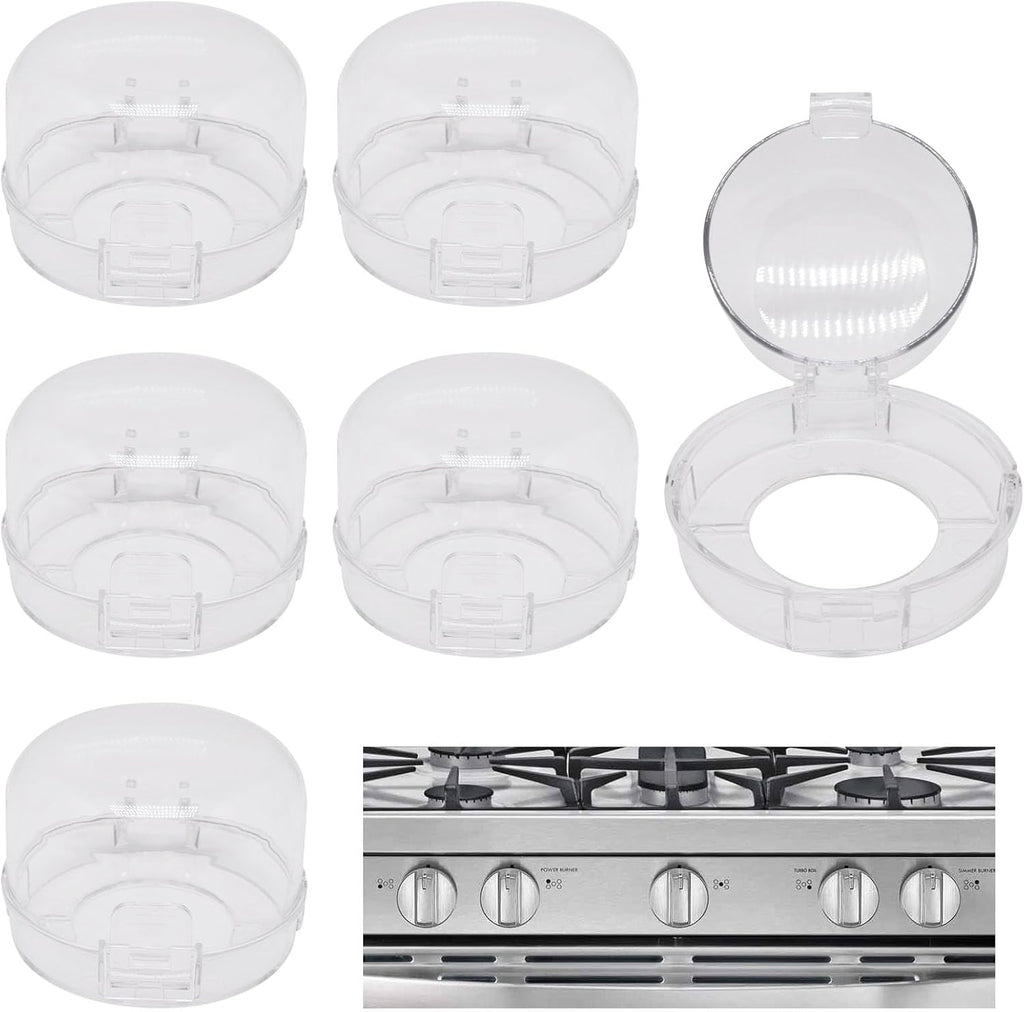Stove Knob Safety Covers 6 PCS, Oven Knobs Covers for Child Safety, Upgraded Press Gas Stove Knob Locks with Adhesive, Child Proof Stoves Knobs Cover for Babies and Pets (White)