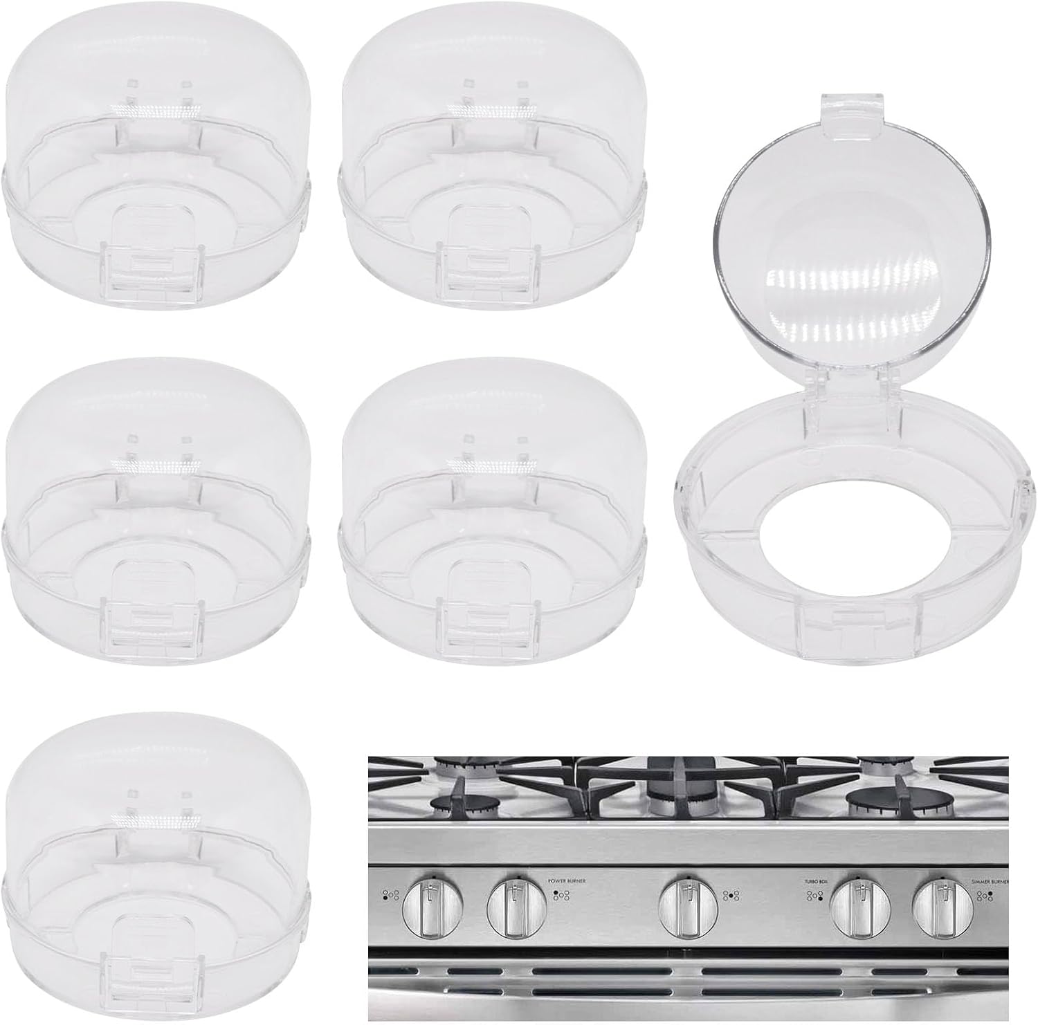 Stove Knob Safety Covers 6 PCS, Oven Knobs Covers for Child Safety, Upgraded Press Gas Stove Knob Locks with Adhesive, Child Proof Stoves Knobs Cover for Babies and Pets (White)