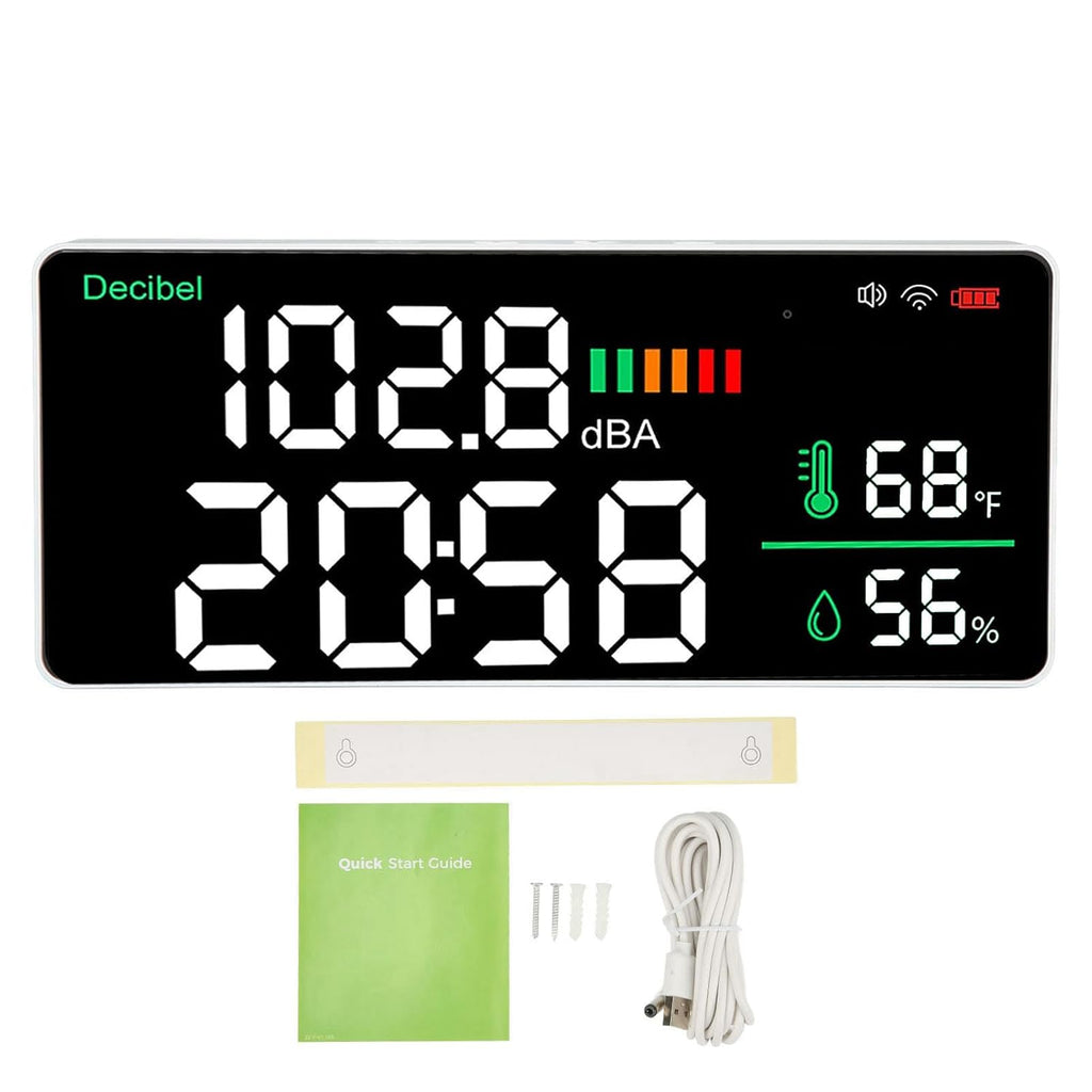 4 in 1 LED Decibel Meter, 2.4G WiFi Wall Mounted 11 Inch Meter, Sound & Noise Meters Temperature Humidity Time Display Level for Tuya Large Inch Display, Thermometer,