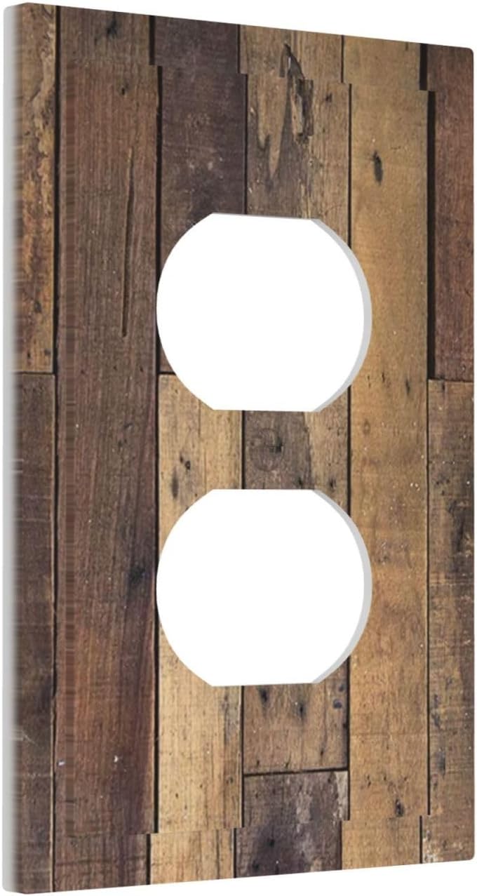 Cool Brown Wood Style Vintage Rustic Print Outlet Covers 1 Gang Duplex Light Switch Cover Decorative Switch Plates Electrical Receptacle Faceplate Wall Plate for Farmhouse Home Decor