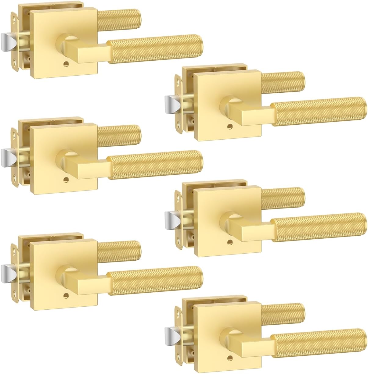 Asidrama 6 Pack Gold Privacy Door Handles, Door Lever with Door Knobs Indoor for Bedroom or Bathroom, Heavy Duty Door Handles Interior with Locks for Left Right Sided Doors ZR01-098AA