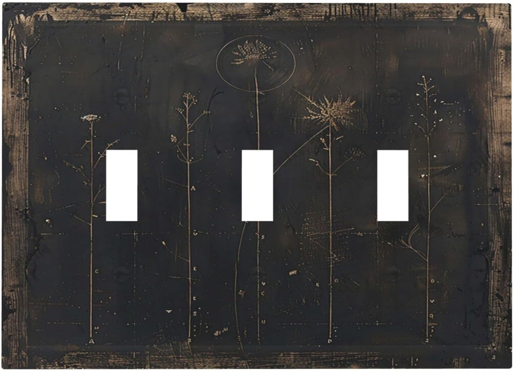 Decorative Light Switch Cover Plate Black And White Dandelion Art Vintage Wood Grain 3 Gang Wall Plate Triple Toggle Switch Plate Covers Electrical Outlet Cover for Farmhouse Cabin Decor