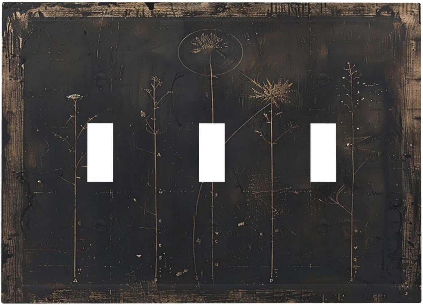 Decorative Light Switch Cover Plate Black And White Dandelion Art Vintage Wood Grain 3 Gang Wall Plate Triple Toggle Switch Plate Covers Electrical Outlet Cover for Farmhouse Cabin Decor