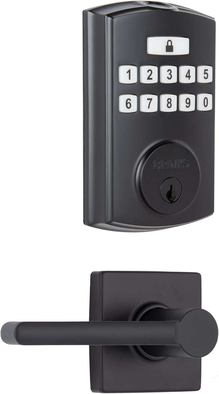 BRINKS Security Door Locks, High-Security Keyless Entry, Smart Electronic Door Lock with Deadbolt, Up to 50 Codes, Automatic Locking (Deadbolt & Passage Lever, Matte Black)