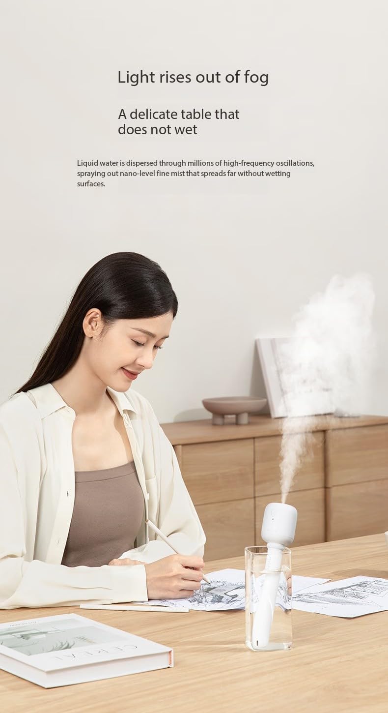 Portable mini humidifier stick, apply to all cup, water bottle, ultra quiet & delicate mist for bedroom, office desk, travel, car, convenient and efficient