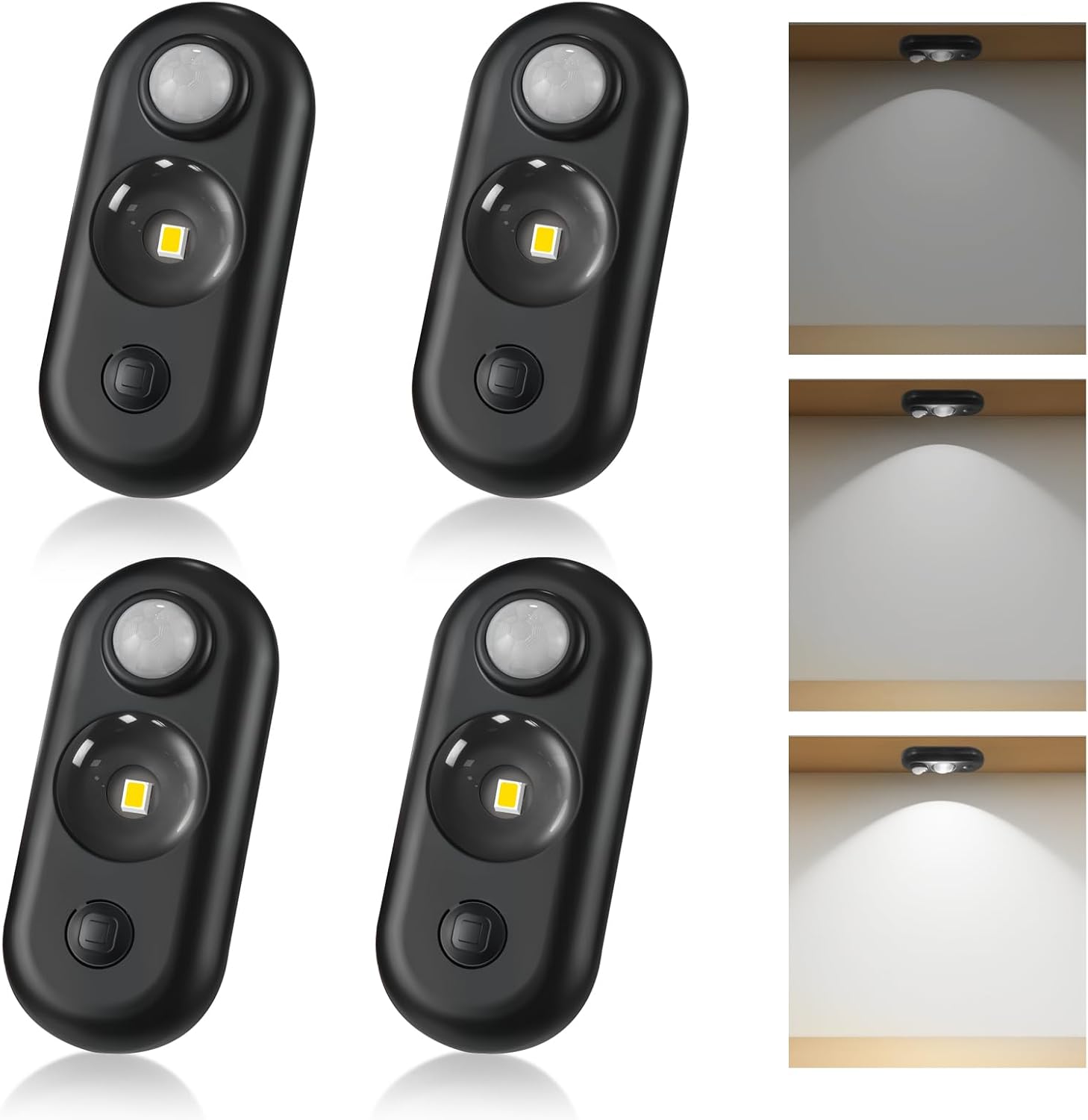 LED Motion Sensor Puck Lights, Small Rechargeable Under Cabinet Light, Dimmable Daylight White Closet Lights, Wireless Under Cabinet Lighting for Drawer, Kitchen (4 Pack)