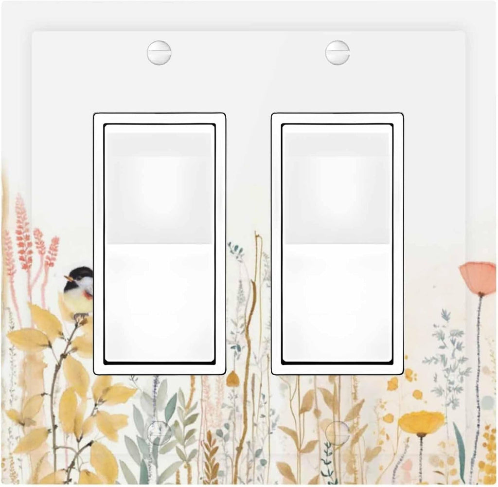 Decorative Outlet Covers Colorful Floral Watercolour Cuddly Bird 2 Gang Double Gfci Rocker Electrical Wall Panels Light Switch Cover Plate For Bed Room Living Room Decor