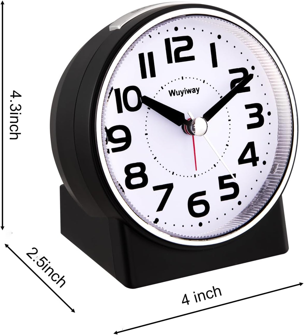 4.3" No Ticking Analog Alarm Clock,Silent Readable for Seniors,Easy to Set,Gradual Rise Alarm,Big Numbers,On/Off Switch on Side,Gentle Wake,Snooze Soft Backlight,Battery Operated