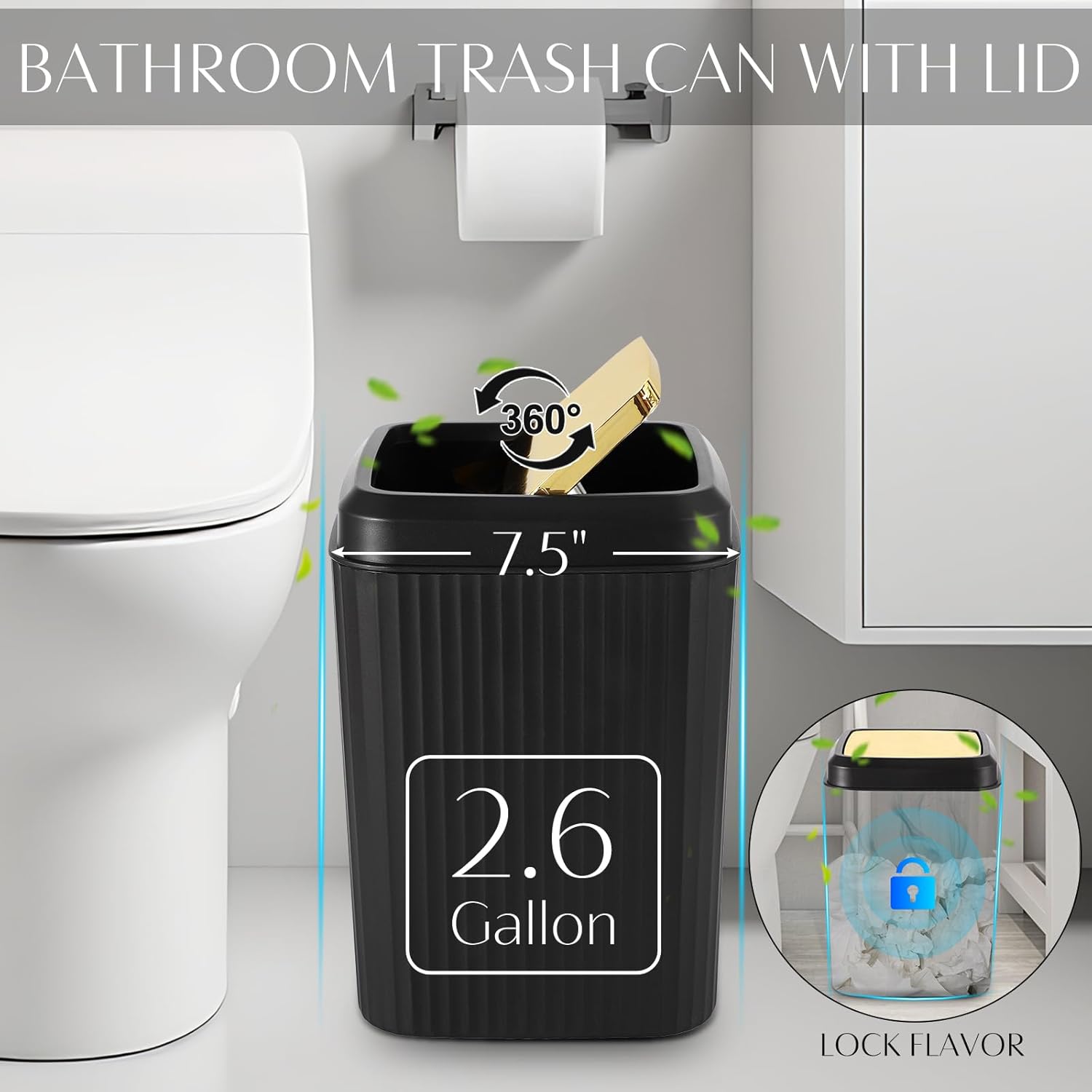 32PCS Bathroom Set Bathroom Sets with Shower Curtain and Rugs Black Bathroom Accessories,Shower Curtain Set,Bathroom Rug Set with Bathroom Trash Can