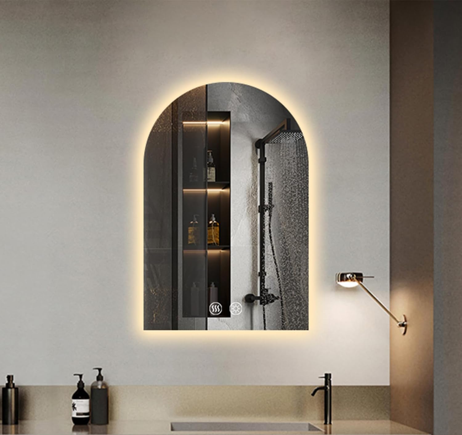 Niccy Arched LED Bathroom Mirror, 32x20 Inch Arch Frameless Backlit Mirrors for Wall Arched Lighted Vanity Mirrors Defogger and 3 Color, Explosion-Proof, HD Glass and IP65 Waterproof