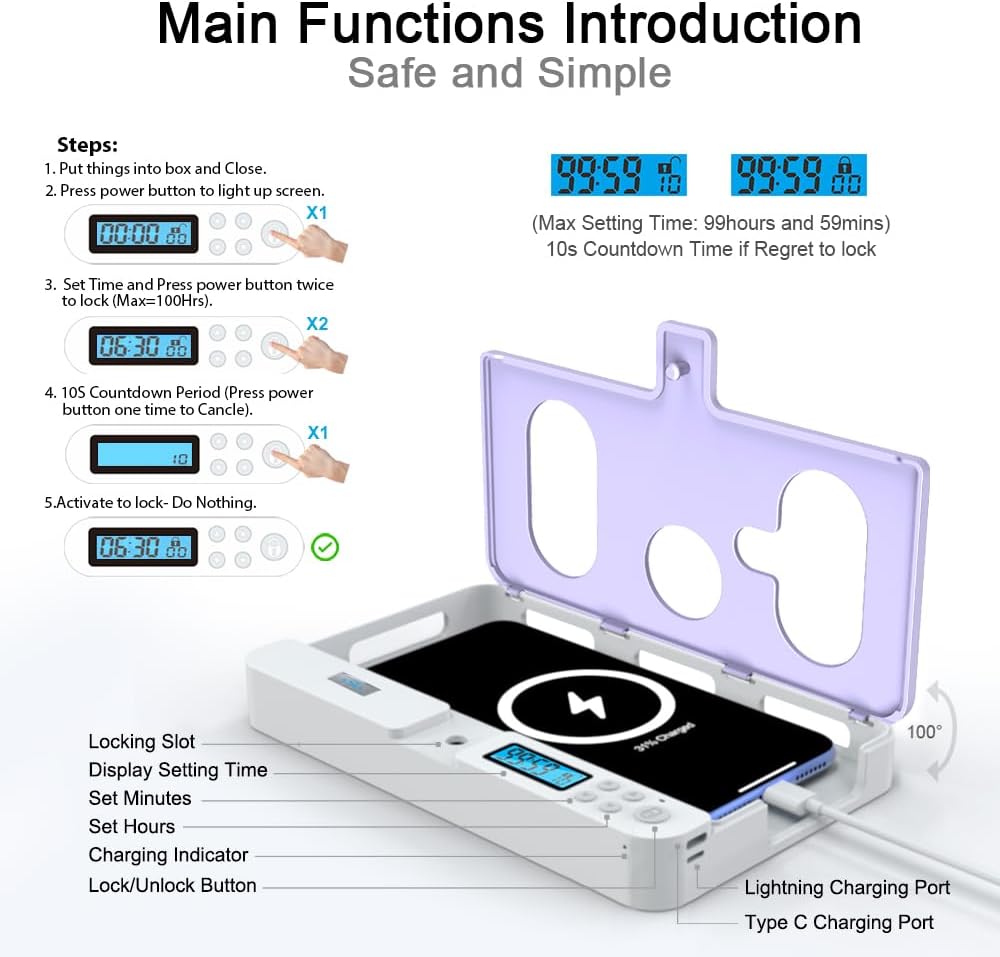 ySky Portable Phone Lock Box with Timer for iPhone and Android Phones, Self-Control Timed Phone Jail Locker to Help Kids,Students, Adults Focus Back, Unplug from Phones Boost Your Mental Wellness