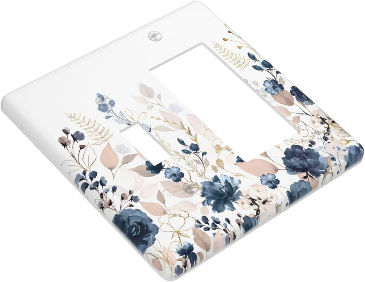 Blue Flora Boho Vintage Flower Golden Leaves Outlet Covers 1 Toggle 1 Rocker Combination Decorative Wall Plate Electrical Switch Plates Light Switch Cover Plate for Bedroom Living Room Decor