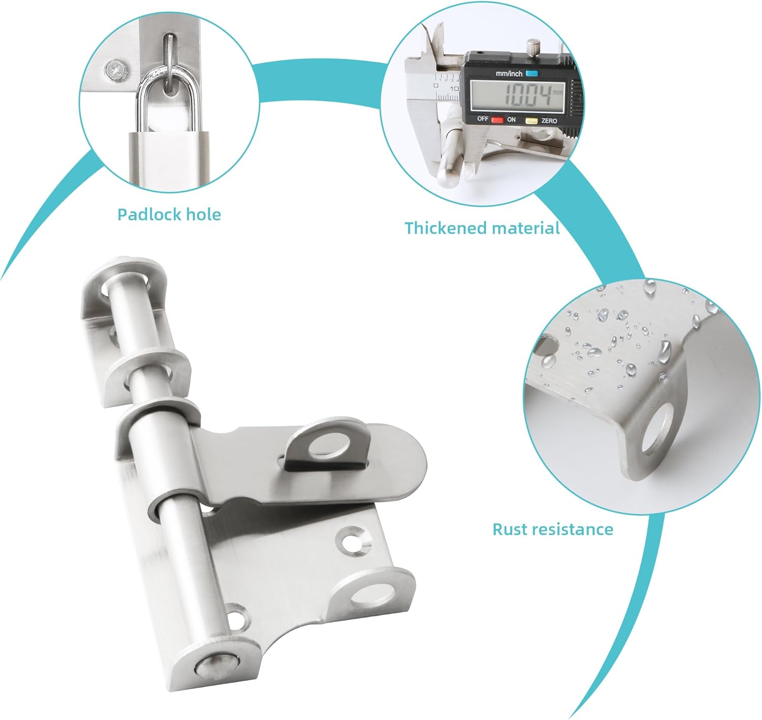 Alise 4 Inch Slide Bolt Gate Latch, Door Lock with Padlock Set, Heavy Duty Stainless Steel Barrel Bolts Safety Door Lock for Wooden Fence, Outdoor Fence,Shed Door Brushed Finish