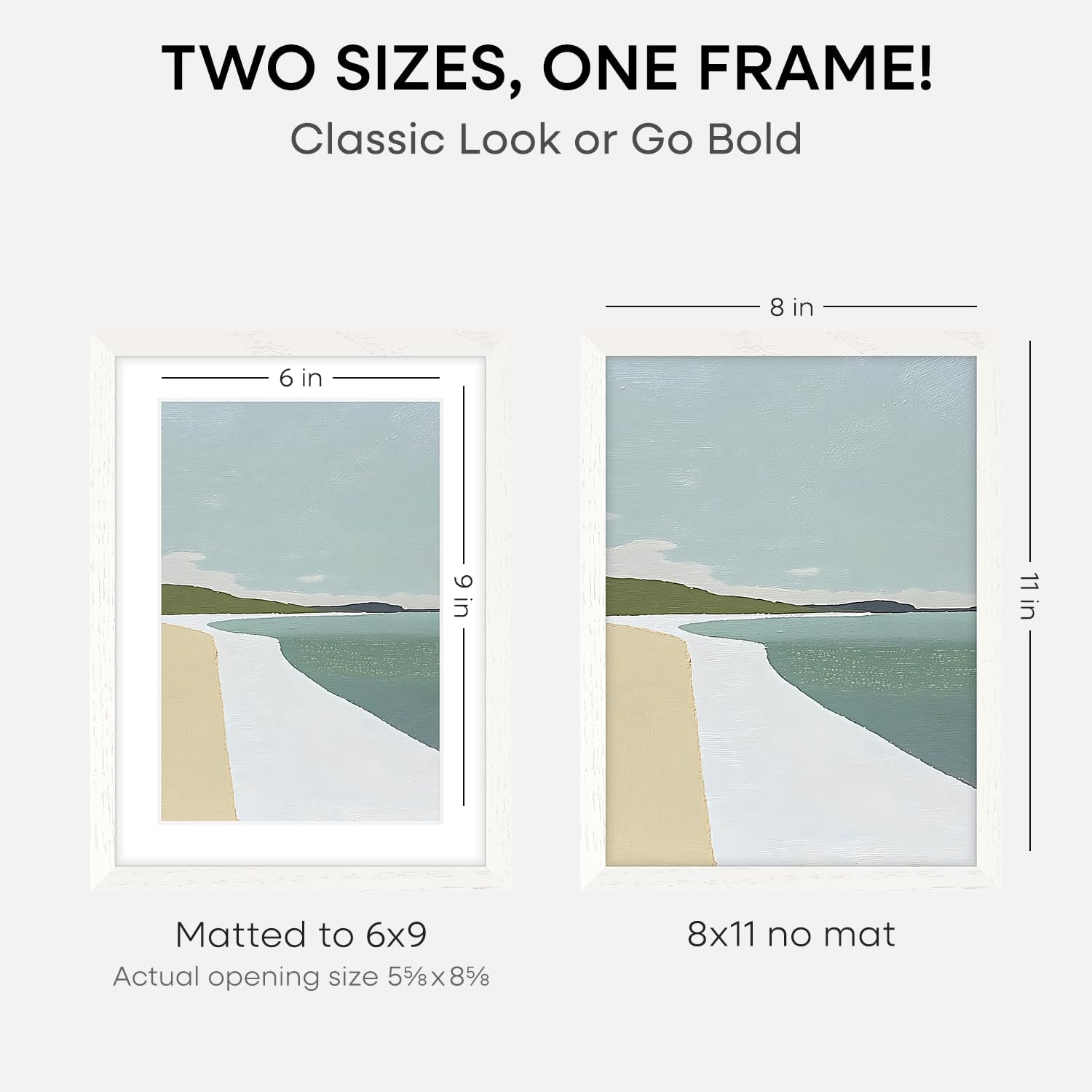 Homeforia 8x11 Picture Frame White, High End Oak 8 x 11 Wood Frames with Mat 6 by 9 Print, 8by11 Wooden Frame Matted to 6x9 inch Photo, 11x8 Wall or Tabletop Frames, Tempered Glass, Wall Kit, Set of 1