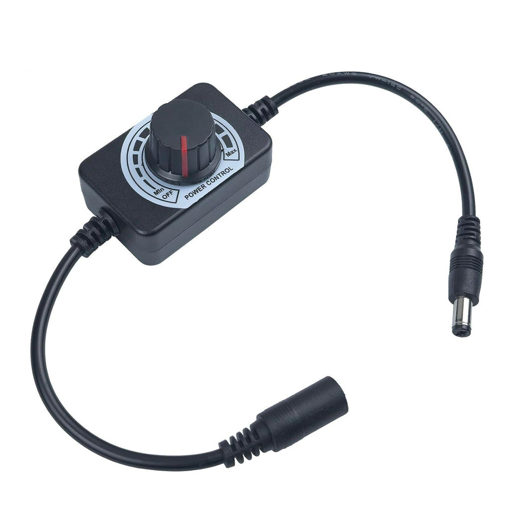 DC 12V Knob LED Dimmer Switch, 5-24V 5A Rotary Control DC Motor Speed Controller Universal, Stepless Dimming for LED Strip Light/Fan, Black