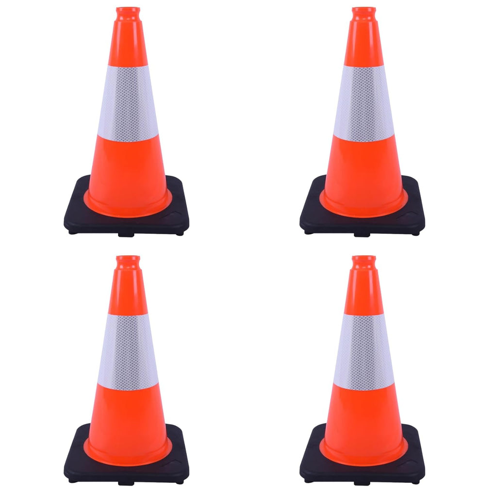 4 Pack 18 Inch Orange PVC Traffic Cones Black Base Stable Durable, Parking Lot Driveway School Training Safety Cones Multi-Purpose (4, Orange, 18 Inch)