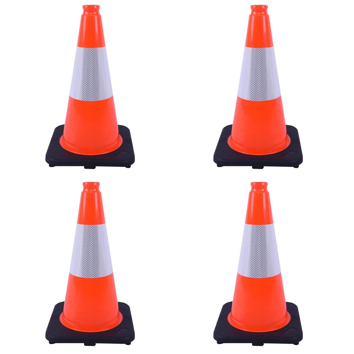 4 Pack 18 Inch Orange PVC Traffic Cones Black Base Stable Durable, Parking Lot Driveway School Training Safety Cones Multi-Purpose (4, Orange, 18 Inch)