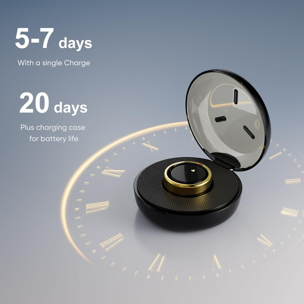 Smart Ring for Women Men- Sleep/Fitness/Stress/Heart Rate Tracker- Menstrual Records - 7 Days Battery Life - Wireless Charging - No APP Subscription - iOS & Android Compatible (Gold, Size 11)