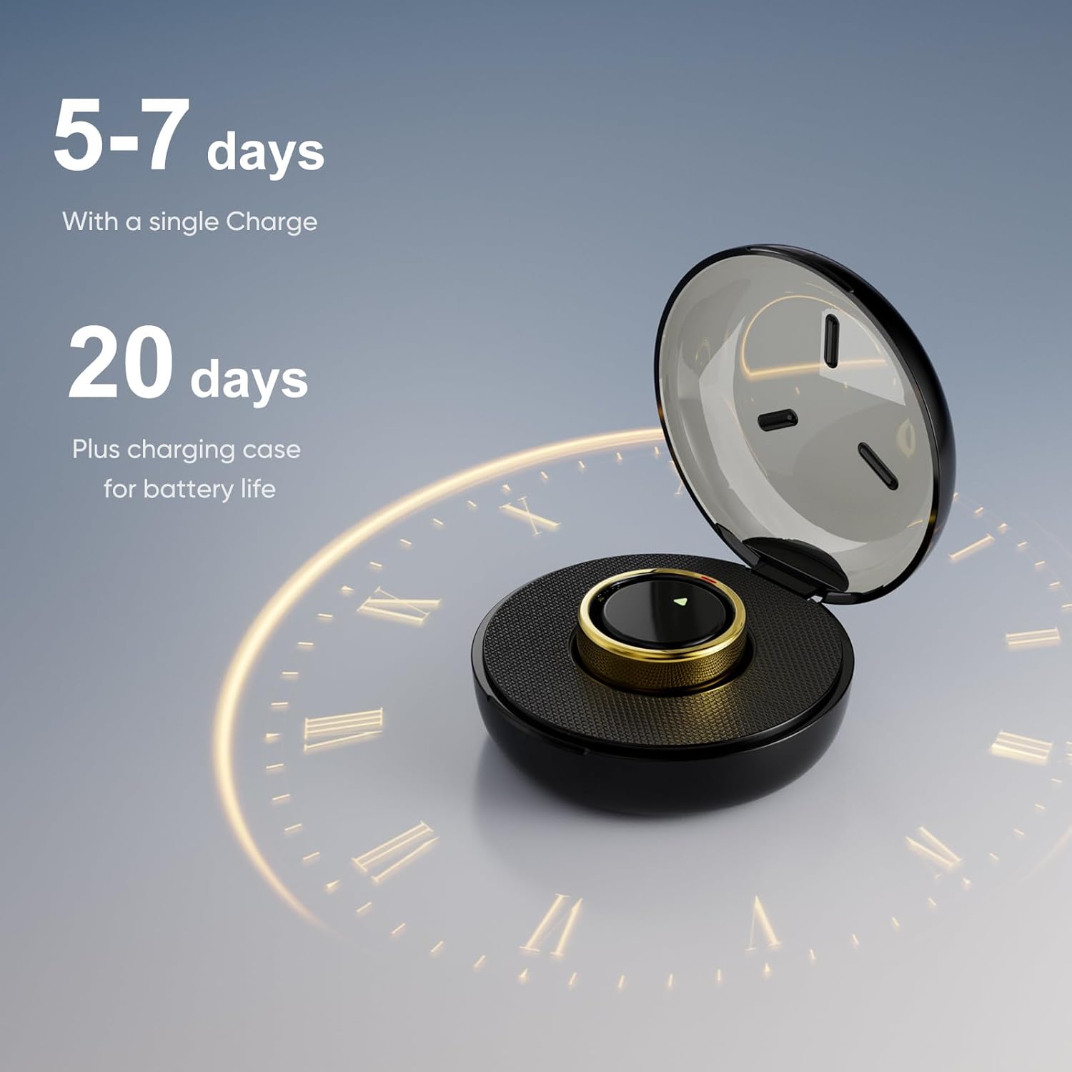Smart Ring for Women Men- Sleep/Fitness/Stress/Heart Rate Tracker- Menstrual Records - 7 Days Battery Life - Wireless Charging - No APP Subscription - iOS & Android Compatible (Gold, Size 11)