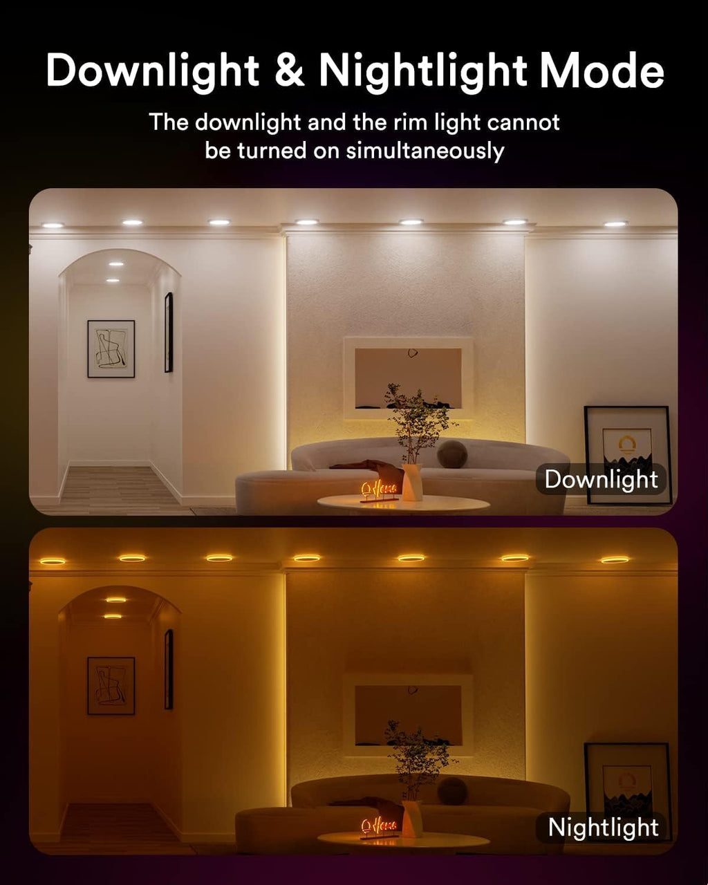Lumary RGBAI Smart Recessed Lighting 6 Inch with Gradient Accent and Night Ring, 12W 1000LM Wi-Fi LED Recessed Lights, LED Downlight Compatible with Alexa/Google Assistant/Siri, 1PCS