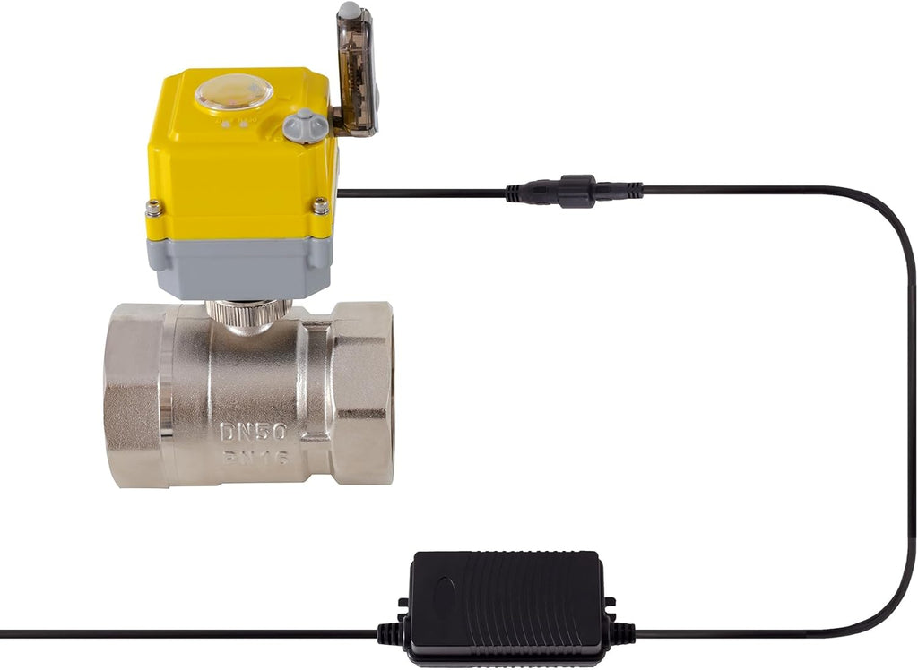 Smart electric valve 1 1/2 inch ball valve Tuya APP smart wifi water valve, 24V electric actuator AC110V-230V power adapter and automatic return setting. Smart timing water valve DN40MM