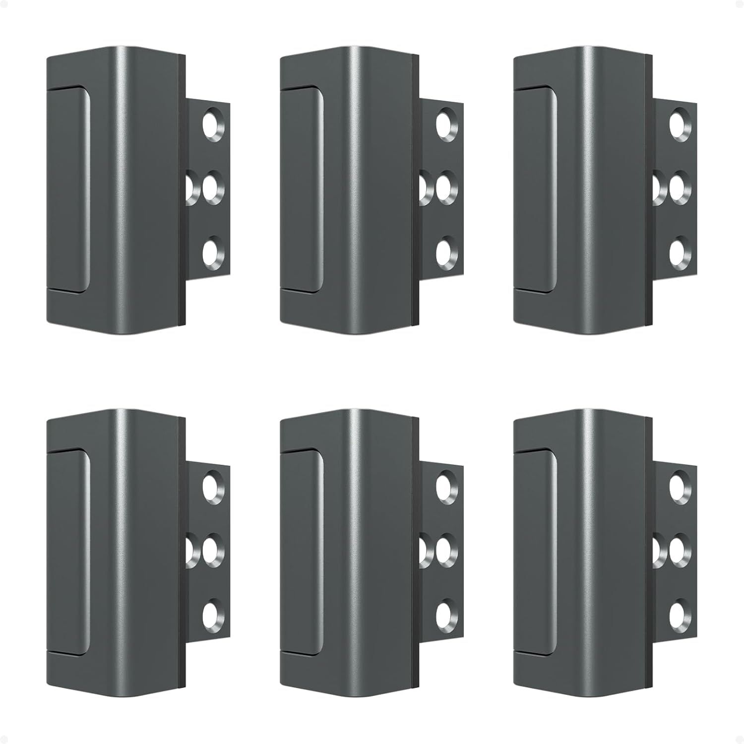 6 Pack Home Security Door Reinforcement Lock, Childproof Safety Door Lock Latch Stopper, Removable Screw-Mounted, Prevent Home Unauthorized Entry, Aluminum Construction, Withstands 800 lbs