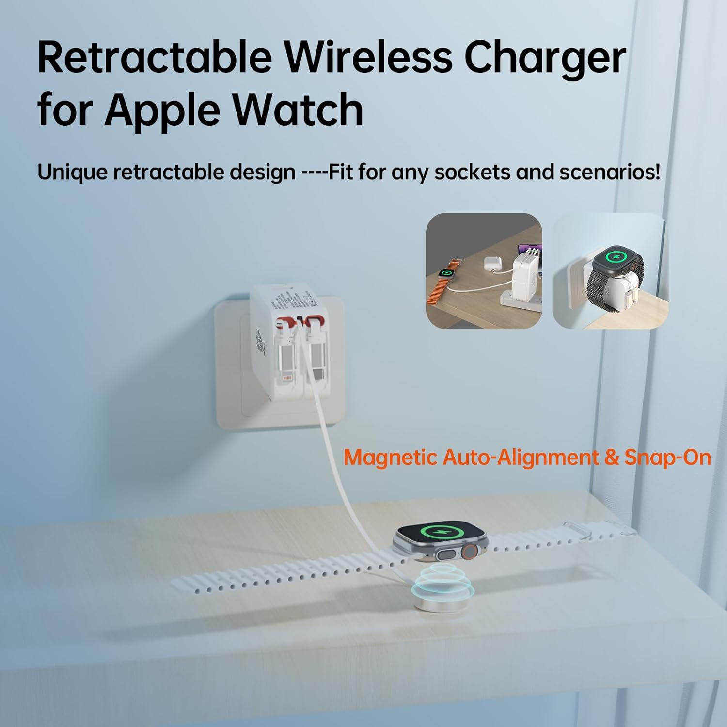 Retractable Apple Watch Charger, 5 in 1 Travel Charging Station for Apple Devices, Retractable Chargers for Multiple Devices with Multi Charging Cable, Charger Block for Apple Gear (White)