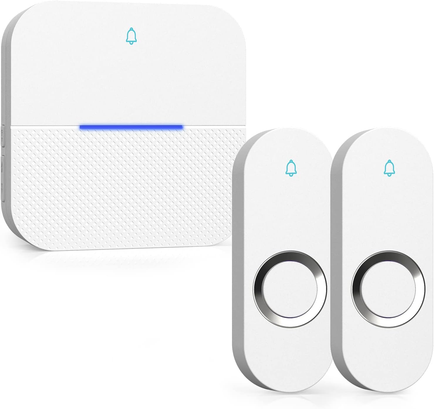 AIDA Lighted Wireless Doorbell for Home, Waterproof Battery Doorbell Wireless 1,000ft Range, 5 Volume Levels with 58 Doorbell Chimes & LED Flash (White, Doorbell with 2 Buttons & 1 Receiver)