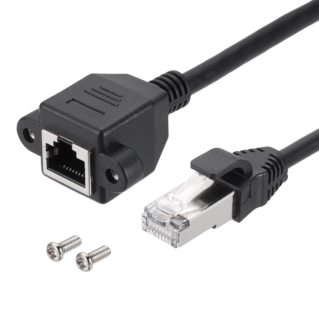 MECCANIXITY Cat5 Ethernet Extension Cable, 6.6Ft RJ45 Male to Female Screw Panel Mount Ethernet Cable Extender with 2pcs Screw for Router Modem PC Laptop Smart TV Printer