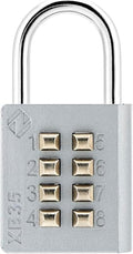 XB35 8-Digit Push Button Combination Padlock, 4 Digit Locking Mechanism, Gray, 1-Pack
