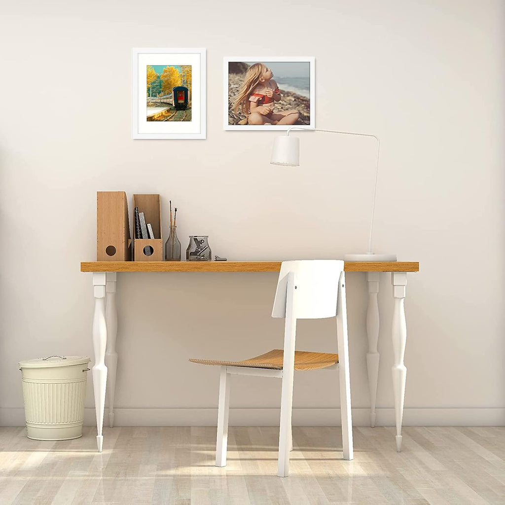 Golden State Art, 11x14 Picture Frame, Poster Frame in White, Display 8x10 with Mat or 11x14 Without Mat, 2 Pack