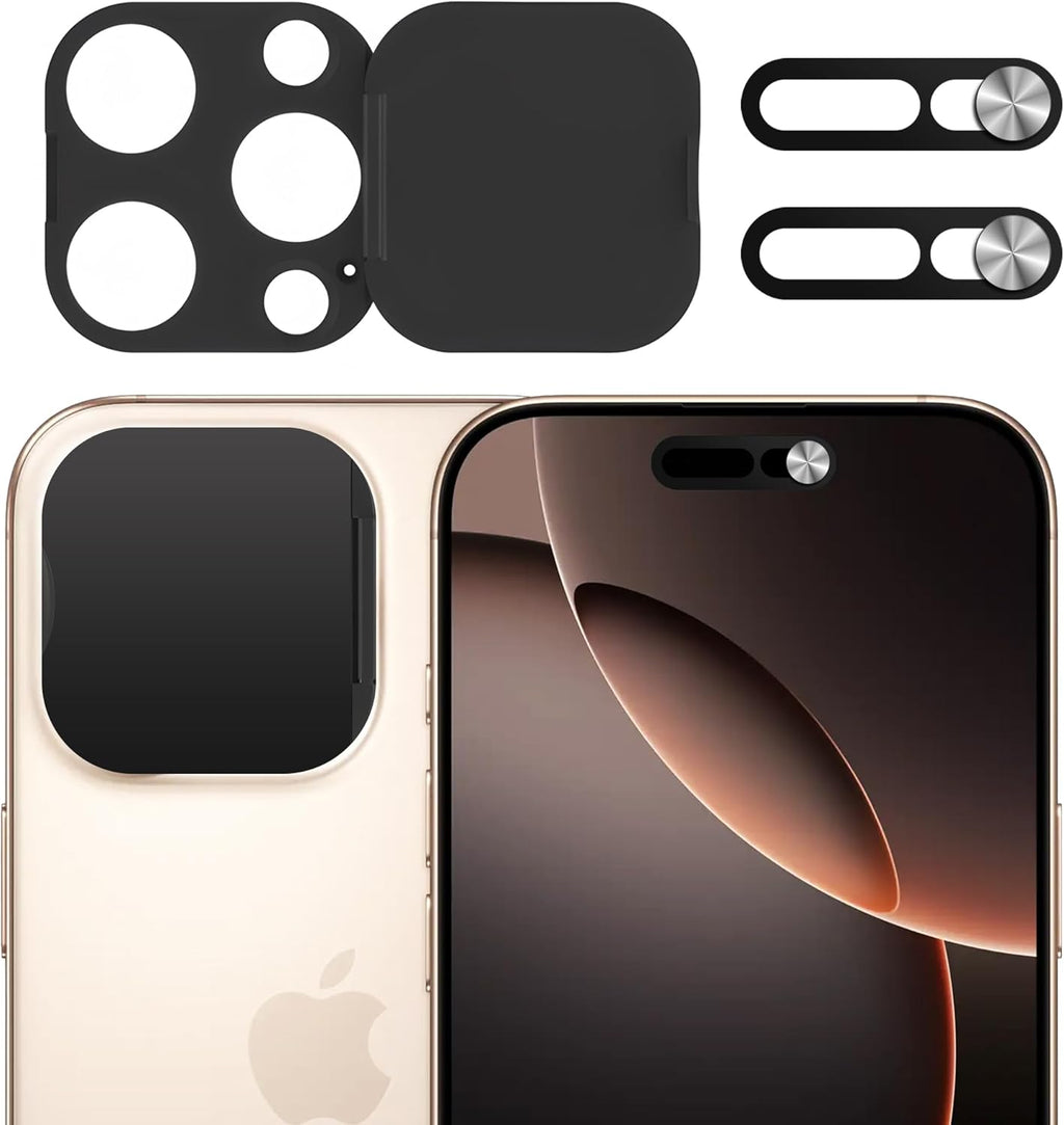 3 Pack Privacy Cover Compatible for iPhone 16 Pro/iPhone 16 Pro Max with 2 Front Camera Privacy Cover, Anti-Spy Camera Cover, Easy-Adhesive Design, Safeguard on iPhone 16 Pro/16 Pro Max. Black