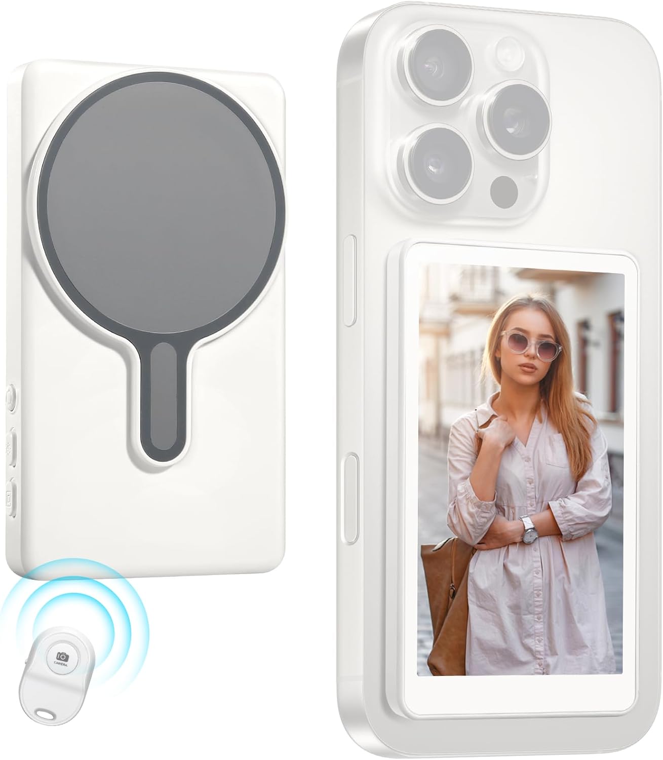 Magnetic Phone Vlog Selfie Monitor Screen,1080P Wireless Recording,Back Camera Selfie Monitor with Bluetooth Remote Control,for Selfie Vlog Live Broadcast,Compatible with iPhone and Android System