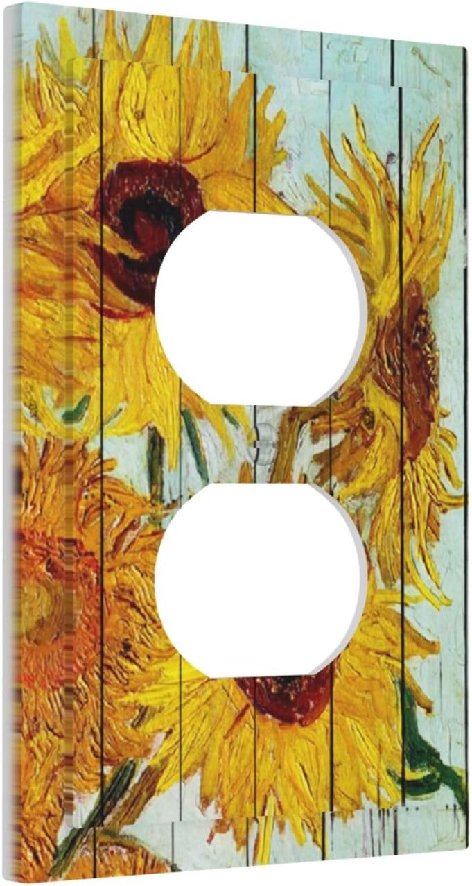 Outlet Covers Sunflowers Oil Paintings Wood Floral 1 Gang Duplex Light Switch Cover Decorative Switch Plates Electrical Receptacle Faceplate Wall Plate For Farmhouse Bed Room Decor