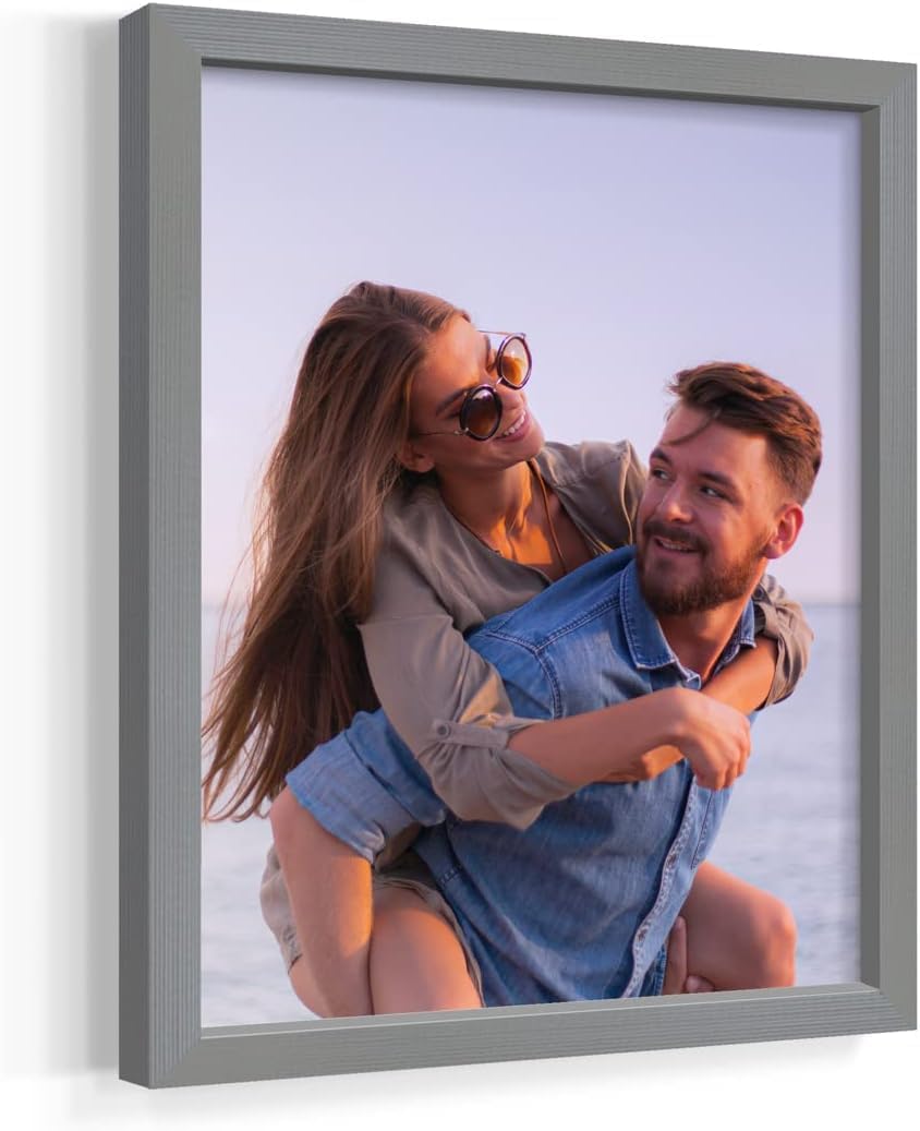 Renditions Gallery Set of 12, 8X10 Custom Photo Prints with Real Wood Picture Frames. Create Personalized Photos with Peel & Stick Photo Frames. Gray Frame