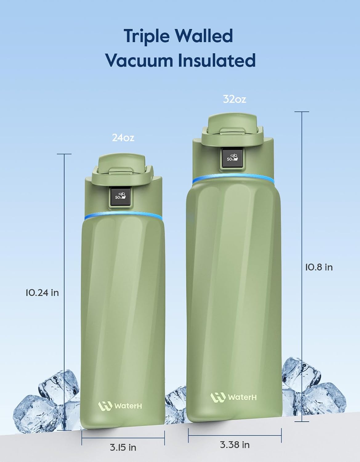 BOOST Smart Water Bottle with Reminder & Tracker, Double Wall Vacuum Insulated Bottles Stainless Steel, 32oz BPA-Free Wide Mouth for Gym, Office, School, Ideal Gift for Christmas, New Year