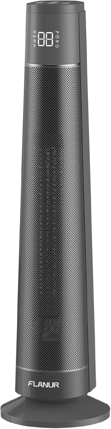 Indoor Electric Space Heaters, 1500W PTC Ceramic Heater with APP & Remote Control, 70° Oscillation for 220 sq.ft, 3 Heat Modes & 12H Timer, 45dB Space Heaters for Office & Home Use, Grey