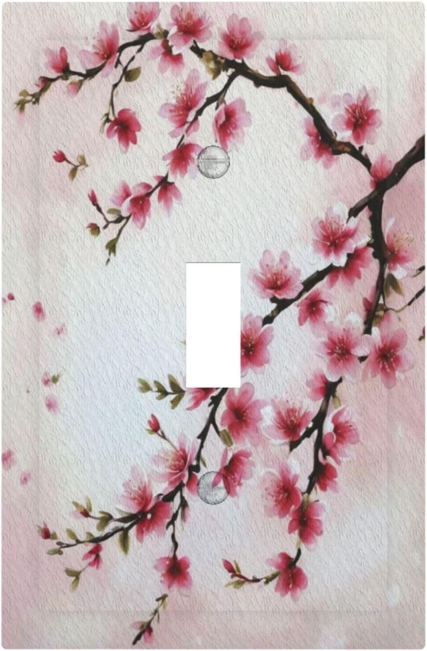 Branch with Pink Flowers Light Switch Covers 1 Gang Single Toggle Wall Plate Decorative Switchcover Electrical Switchplate for Country Living Decor
