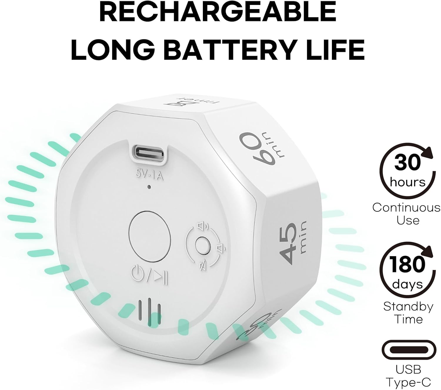 Pomodoro Timer, Flip Cube with 7 presets Countdown, Count up, Rechargeable Small Portable Visual Focus Stopwatch for ADHD, Kids, Classroom, Kitchen, Work, Study, Productivity (Floral White)